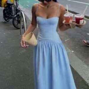 Women Solid Color Ruched Splice Elegant Casual Vacation Dress, Spring & Summer